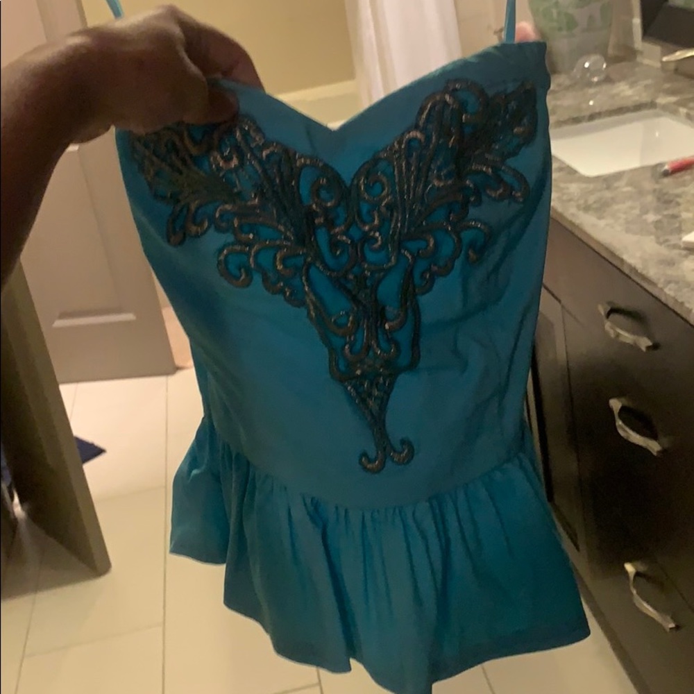 Blue strapless top